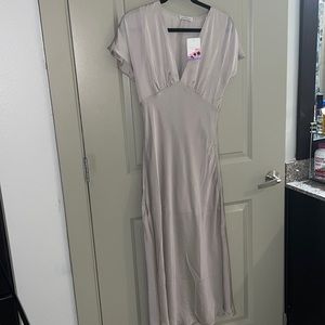 Save Your Tears Satin Silver Midi Dress Medium